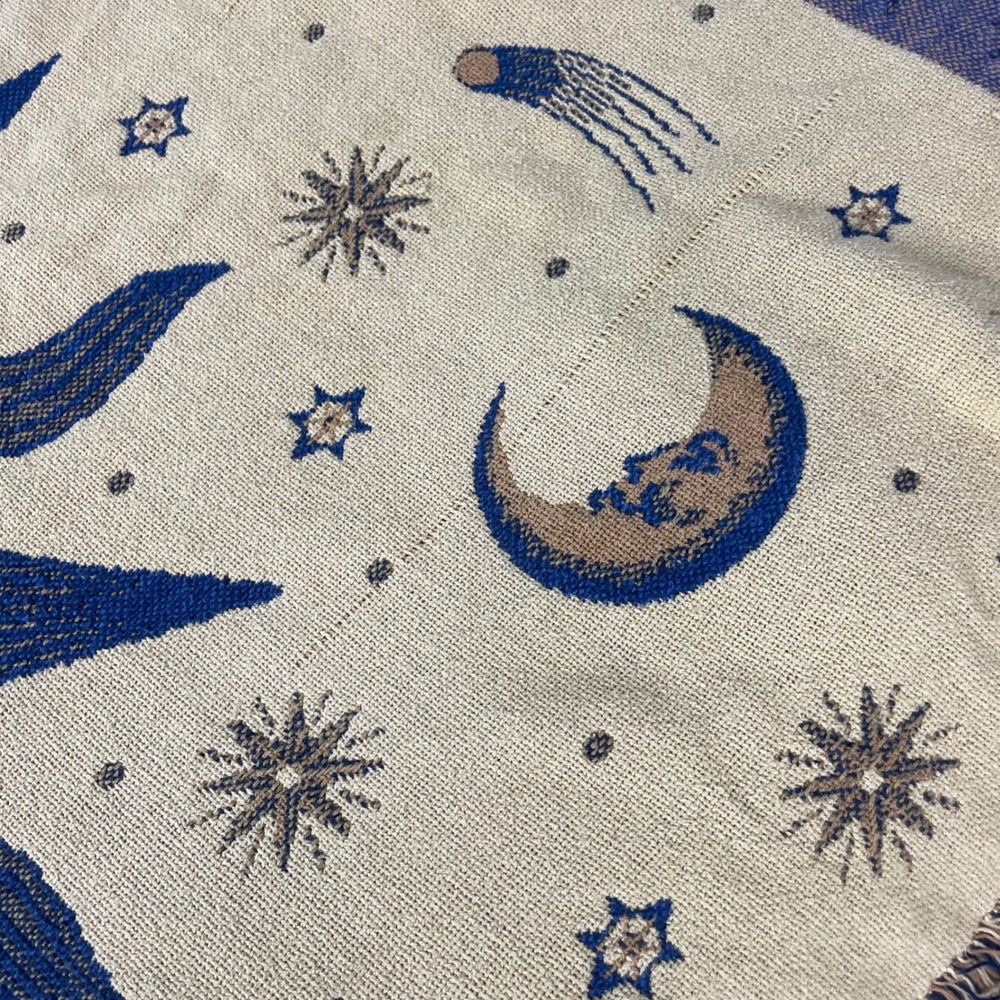 Celestial Blanket Sun Moon Stars Woven Throw FLAWS Hippie Boho Bohemian Witchy - Picture 16 of 16